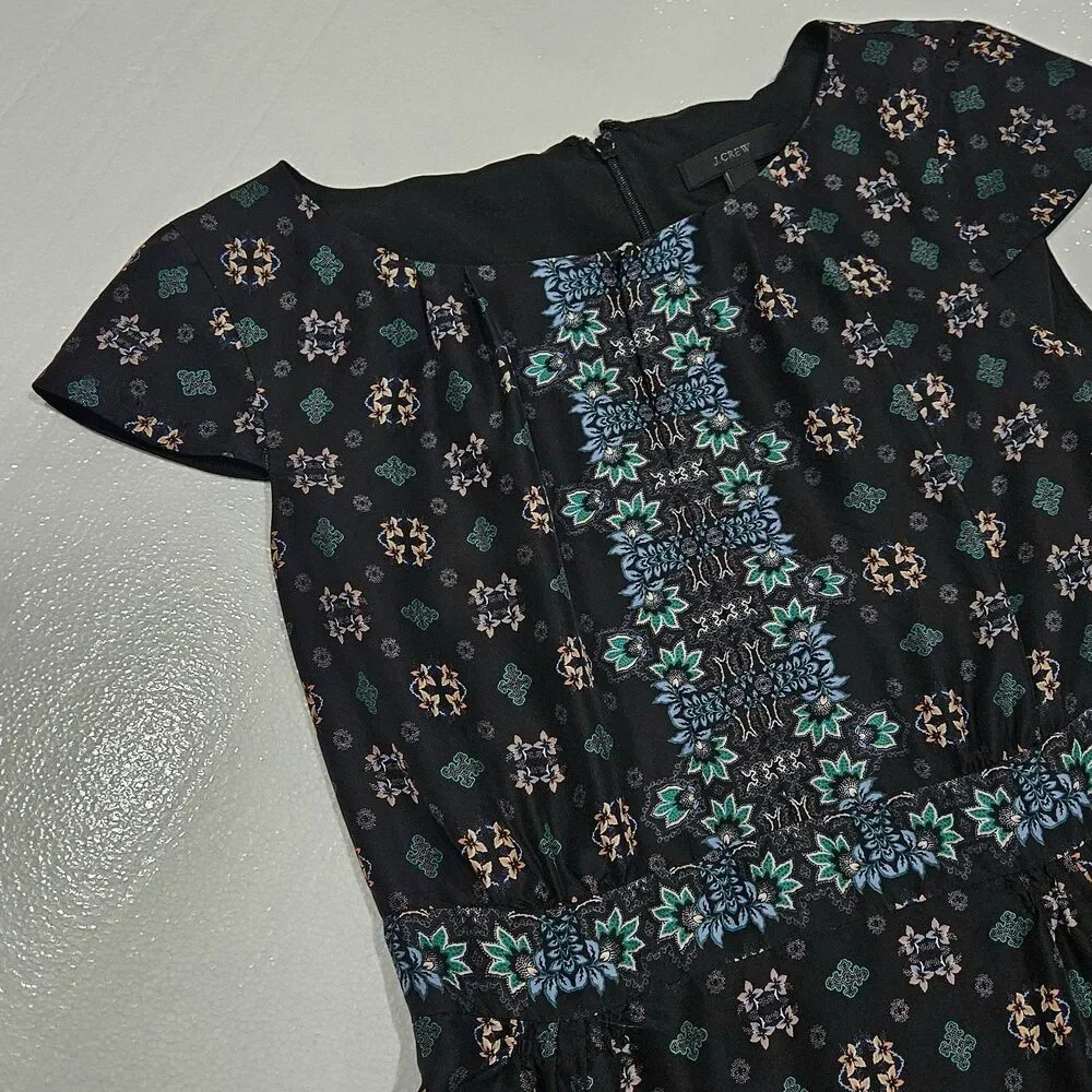 J.Crew Women Boho Cottage Core Silk Cap Sleeve Mirrored Floral Dress Soft Sz 6P